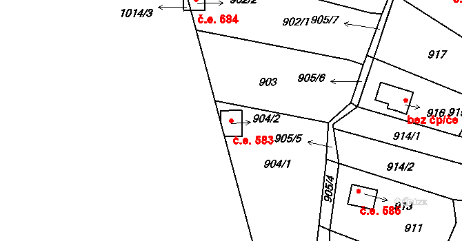 Ostopovice 583 na parcele st. 904/2 v KÚ Ostopovice, Katastrální mapa