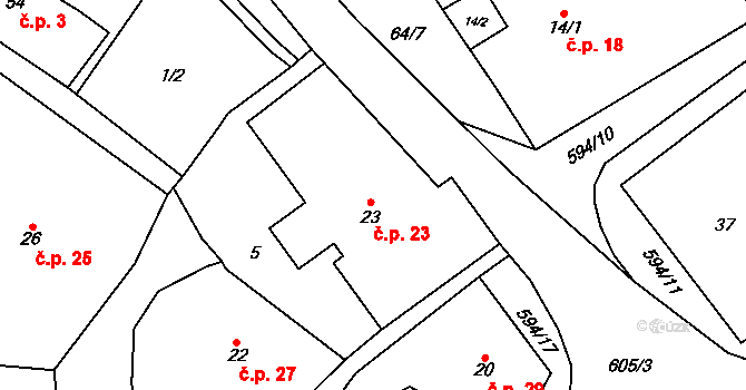 Brocná 23, Skuhrov nad Bělou na parcele st. 23 v KÚ Brocná, Katastrální mapa