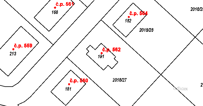 Chlupice 562, Hostěradice na parcele st. 191 v KÚ Chlupice, Katastrální mapa