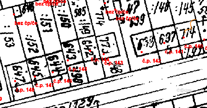 Pasohlávky 143 na parcele st. 773 v KÚ Pasohlávky, Katastrální mapa