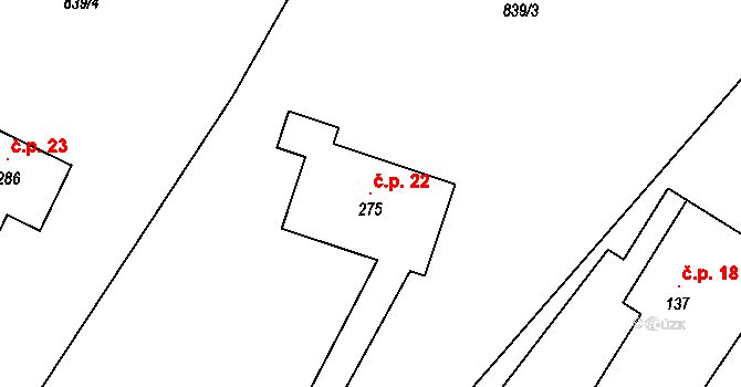 Radvanice 22, Kobyly na parcele st. 275 v KÚ Kobyly, Katastrální mapa