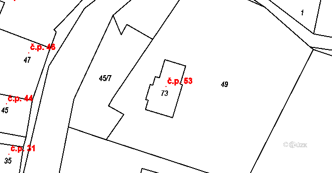 Charvatce 53, Libčeves na parcele st. 73 v KÚ Charvatce u Loun, Katastrální mapa