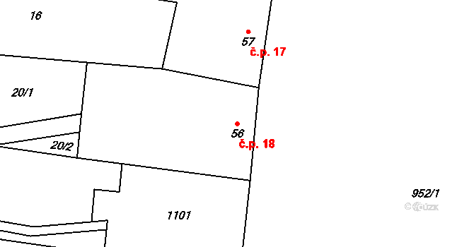Hlinsko pod Hostýnem 18, Bystřice pod Hostýnem na parcele st. 56 v KÚ Hlinsko pod Hostýnem, Katastrální mapa