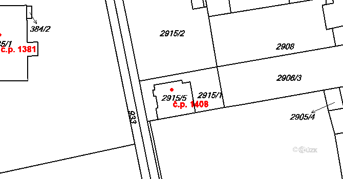 Holešov 1408 na parcele st. 2915/5 v KÚ Holešov, Katastrální mapa