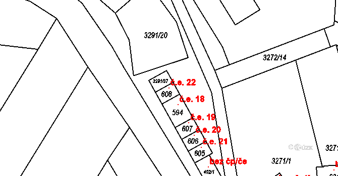 Drnovice 22 na parcele st. 608 v KÚ Drnovice, Katastrální mapa