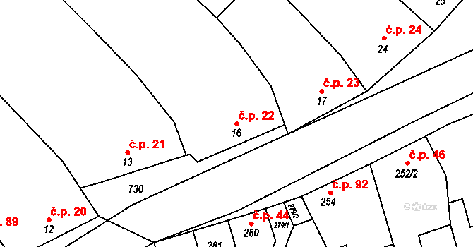 Vranovice 22, Vranovice-Kelčice na parcele st. 16 v KÚ Vranovice, Katastrální mapa