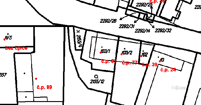 Černín 83 na parcele st. 103/1 v KÚ Černín, Katastrální mapa
