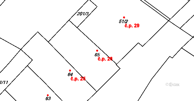 Běruničky 26, Běrunice na parcele st. 65 v KÚ Běruničky, Katastrální mapa