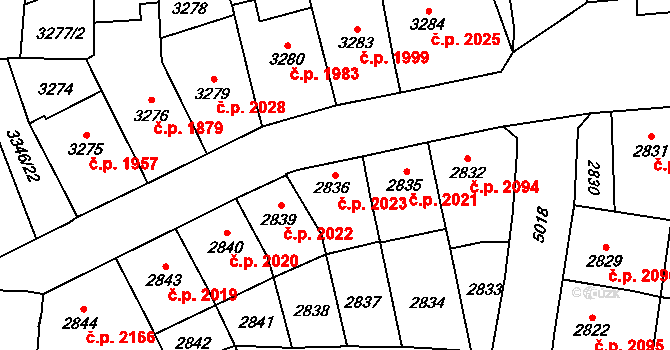 Přerov I-Město 2023, Přerov na parcele st. 2836 v KÚ Přerov, Katastrální mapa