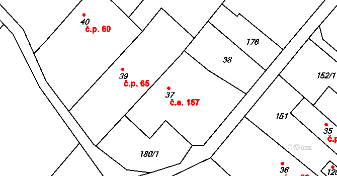 Medonosy 157 na parcele st. 37 v KÚ Medonosy, Katastrální mapa
