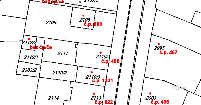 Ratíškovice 485 na parcele st. 2110/1 v KÚ Ratíškovice, Katastrální mapa