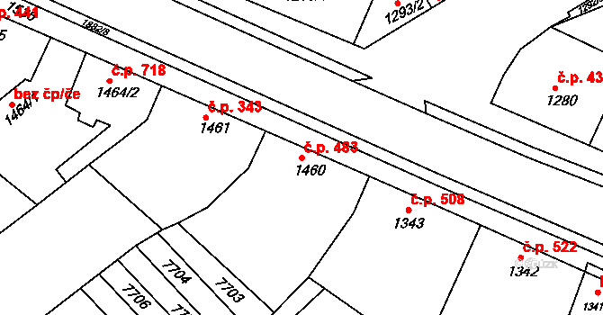 Šardice 483 na parcele st. 1460 v KÚ Šardice, Katastrální mapa