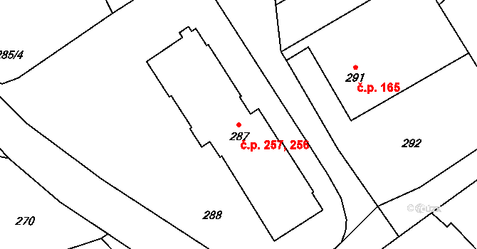 Janovice 256,257, Rýmařov na parcele st. 287 v KÚ Janušov, Katastrální mapa