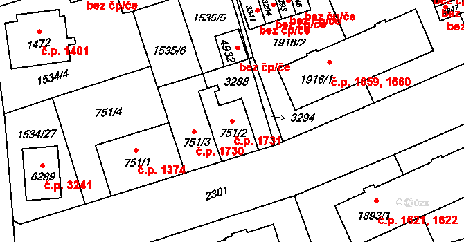 Šumperk 1731 na parcele st. 751/2 v KÚ Šumperk, Katastrální mapa