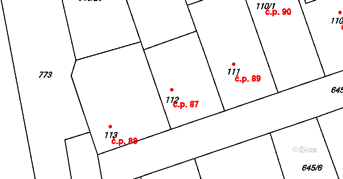 Hořešovice 87 na parcele st. 112 v KÚ Hořešovice, Katastrální mapa