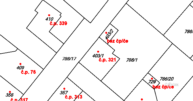 Cerhenice 321 na parcele st. 403/1 v KÚ Cerhenice, Katastrální mapa