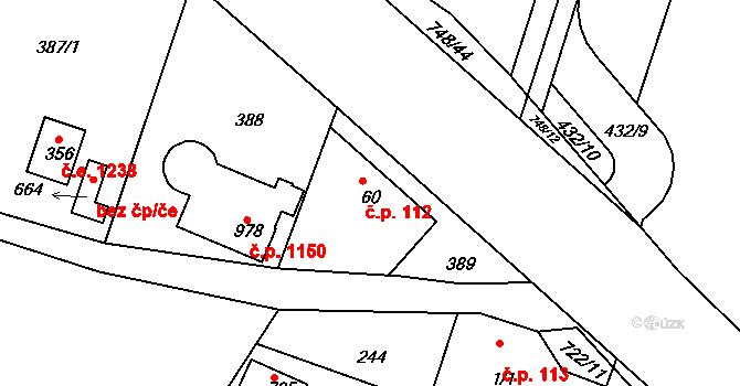 Ládví 112, Kamenice na parcele st. 60 v KÚ Ládví, Katastrální mapa