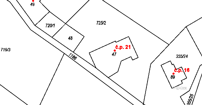 Černá 21, Lomnice nad Popelkou na parcele st. 47 v KÚ Rváčov, Katastrální mapa