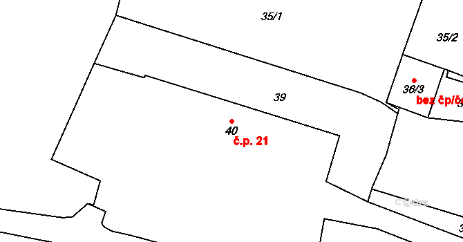 Lhotka 21 na parcele st. 40 v KÚ Lhotka u Hořovic, Katastrální mapa