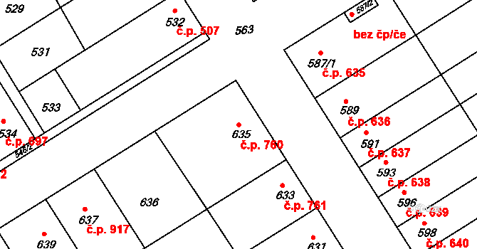 Hulín 760 na parcele st. 635 v KÚ Hulín, Katastrální mapa