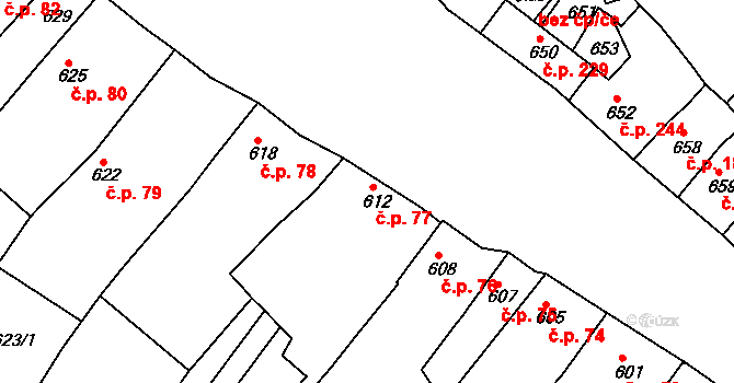 Čistá 77 na parcele st. 612 v KÚ Čistá u Rakovníka, Katastrální mapa