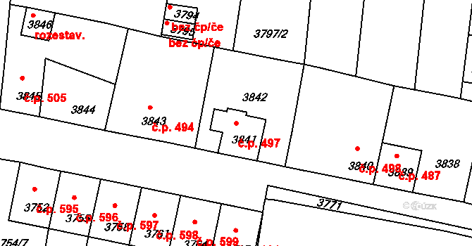 Mimoň I 497, Mimoň na parcele st. 3841 v KÚ Mimoň, Katastrální mapa