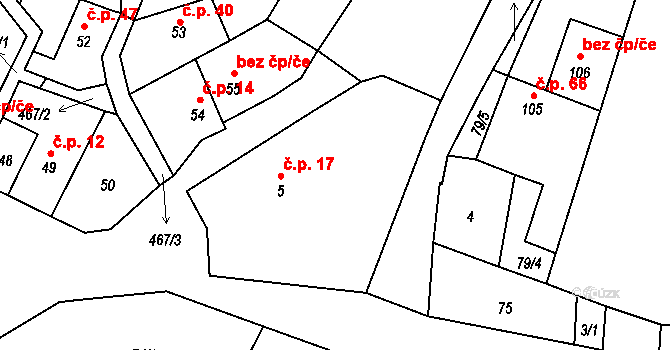 Dřemčice 17, Třebívlice na parcele st. 5 v KÚ Dřemčice, Katastrální mapa