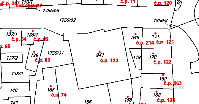 Libochovice 123 na parcele st. 941 v KÚ Libochovice, Katastrální mapa