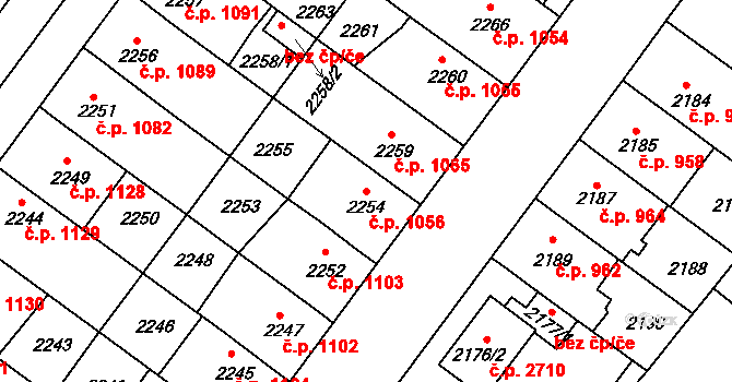 Roudnice nad Labem 1056 na parcele st. 2254 v KÚ Roudnice nad Labem, Katastrální mapa