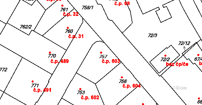 Semily 603 na parcele st. 757 v KÚ Semily, Katastrální mapa