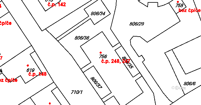 Děčín IX-Bynov 247,248, Děčín na parcele st. 756 v KÚ Bynov, Katastrální mapa