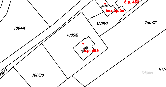 Rožnov pod Radhoštěm 445 na parcele st. 2684 v KÚ Rožnov pod Radhoštěm, Katastrální mapa