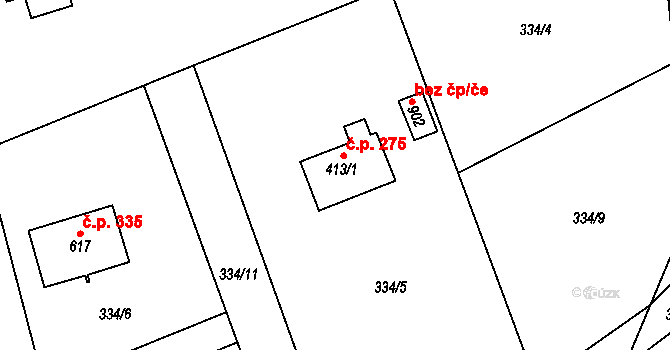 Senohraby 275 na parcele st. 413/1 v KÚ Senohraby, Katastrální mapa