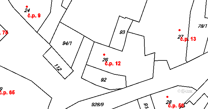 Drahenice 12 na parcele st. 26 v KÚ Drahenice, Katastrální mapa