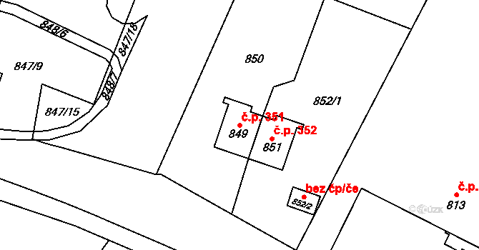 Petrovice u Karviné 351 na parcele st. 849 v KÚ Petrovice u Karviné, Katastrální mapa