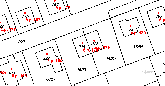 Polabec 174, Poděbrady na parcele st. 218 v KÚ Polabec, Katastrální mapa