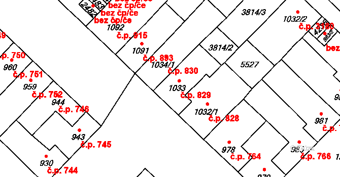 Břeclav 829 na parcele st. 1033 v KÚ Břeclav, Katastrální mapa