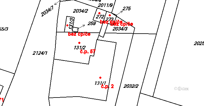 Ostrolovský Újezd 2 na parcele st. 131/1 v KÚ Ostrolovský Újezd, Katastrální mapa