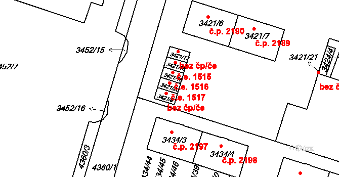 Teplice 1517 na parcele st. 3421/20 v KÚ Teplice, Katastrální mapa