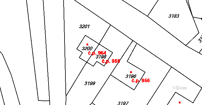 Jablunkov 955 na parcele st. 3198 v KÚ Jablunkov, Katastrální mapa