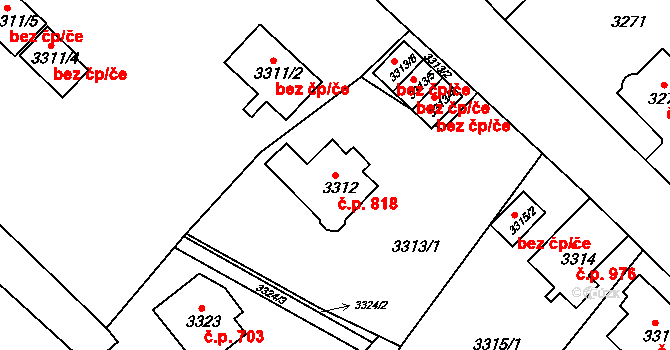 Sokolov 818 na parcele st. 3312 v KÚ Sokolov, Katastrální mapa