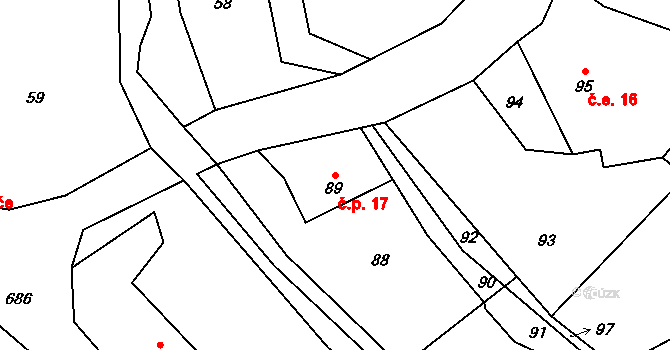 Lhota pod Pannou 17, Homole u Panny na parcele st. 89 v KÚ Lhota pod Pannou, Katastrální mapa