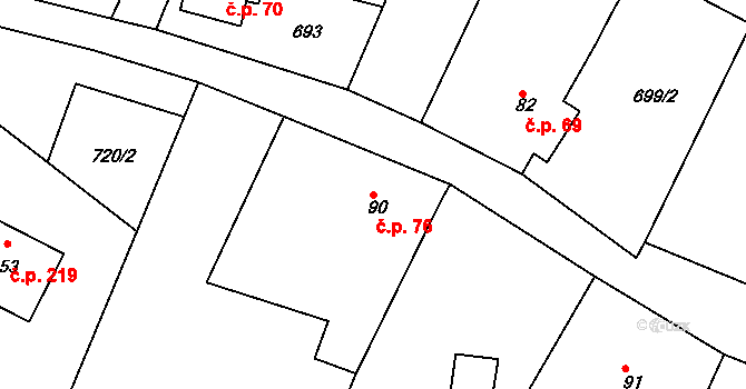 Podhrad 76, Cheb na parcele st. 90 v KÚ Podhrad, Katastrální mapa