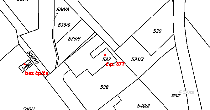 Svatava 377 na parcele st. 537 v KÚ Svatava, Katastrální mapa