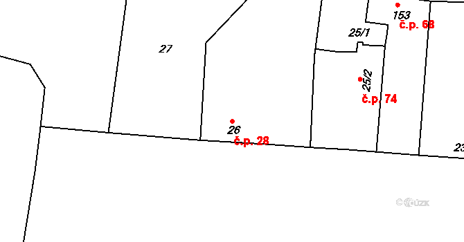 Chocenice 28, Břežany I na parcele st. 26 v KÚ Chocenice u Břežan I, Katastrální mapa
