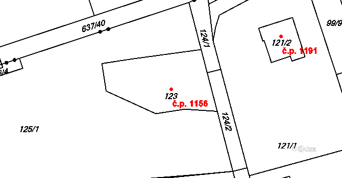 Dubeč 1156, Praha na parcele st. 123 v KÚ Dubeč, Katastrální mapa