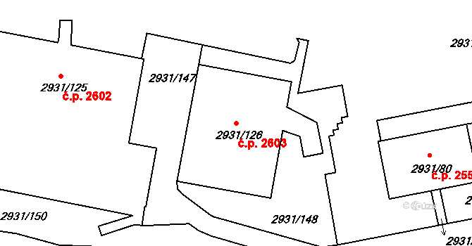 Žižkov 2603, Praha na parcele st. 2931/126 v KÚ Žižkov, Katastrální mapa