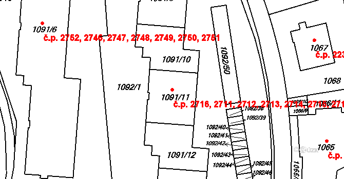Smíchov 2711,2712,2713,2714,, Praha na parcele st. 1091/13 v KÚ Smíchov, Katastrální mapa