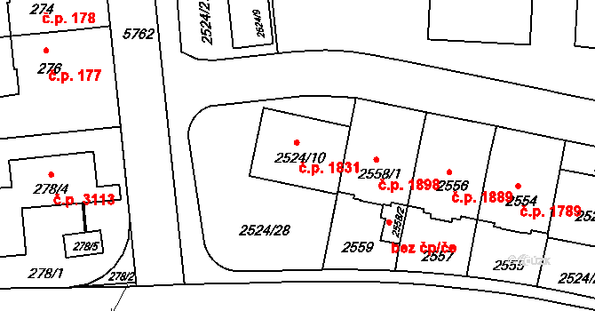 Záběhlice 1831, Praha na parcele st. 2524/10 v KÚ Záběhlice, Katastrální mapa