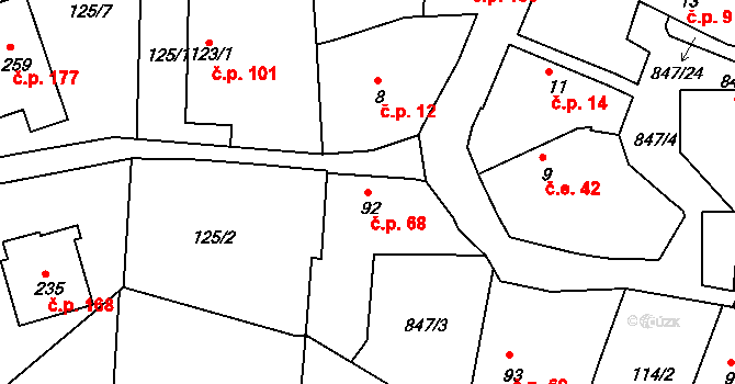 Starý Rožmitál 68, Rožmitál pod Třemšínem na parcele st. 92 v KÚ Starý Rožmitál, Katastrální mapa